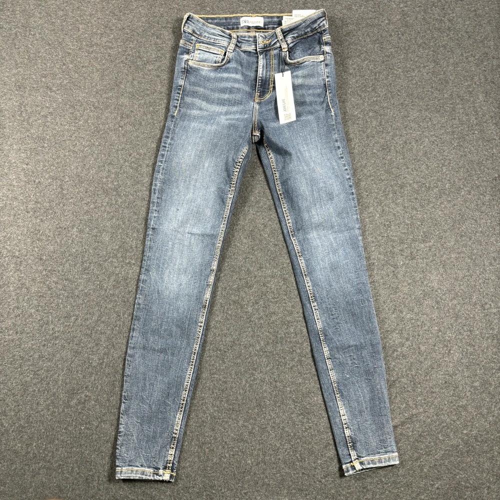 Zara Womens Mid-Rise Ankle Length Skinny Jeans Blue Medium Wash Size 4 NEW